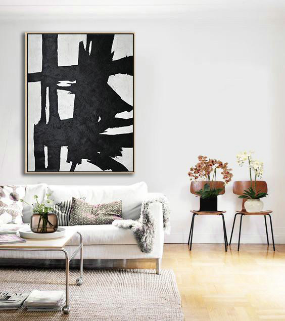 Canvas Wall Art,Black And White Minimal Painting On Canvas - Contemporary Abstract Painting